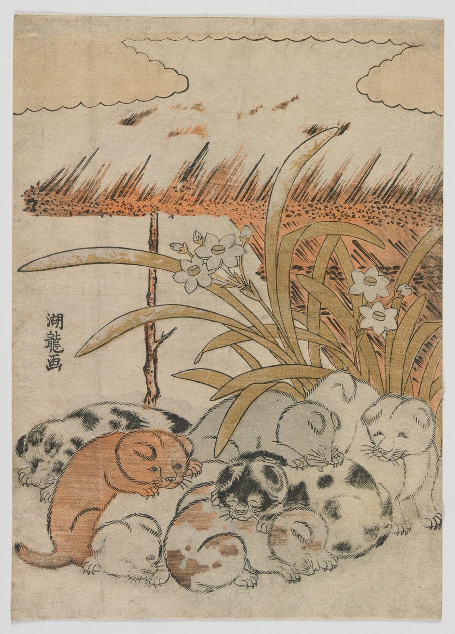 Chiots dans la neige, période Edo, 1778 - Isoda Koryusai