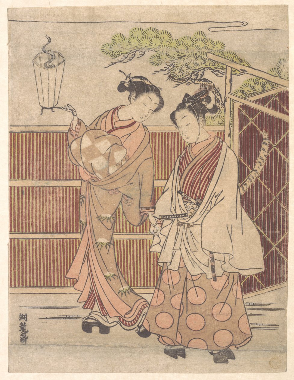 Reizei portant un teshoku (lampe à main) - Isoda Koryusai