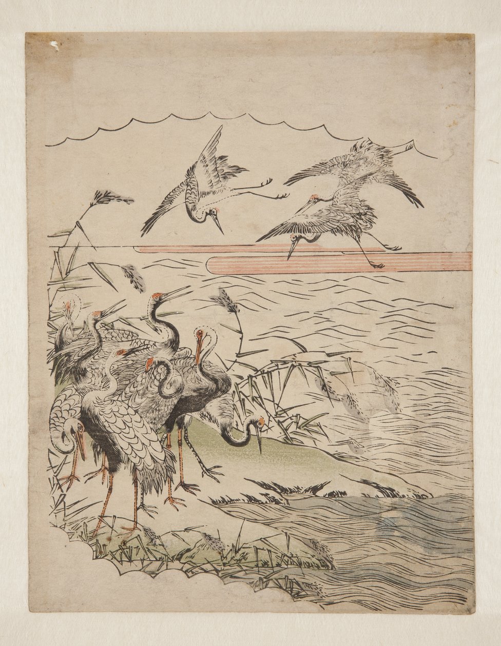 Grues de retour (estampe sur bois en couleur) - Isoda Koryusai