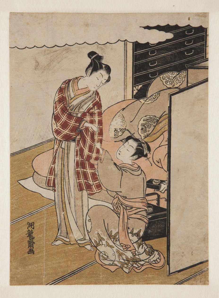 Femme tenant la manche de son amant - Isoda Koryusai