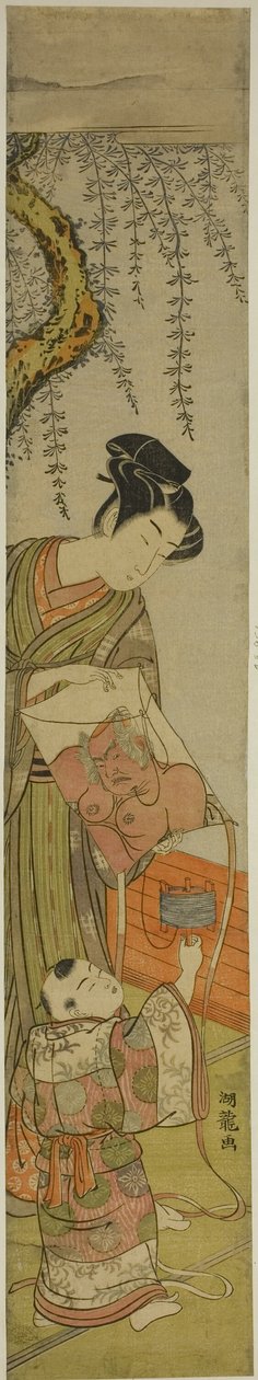Jeune homme tenant un cerf-volant pour un enfant - Isoda Koryusai