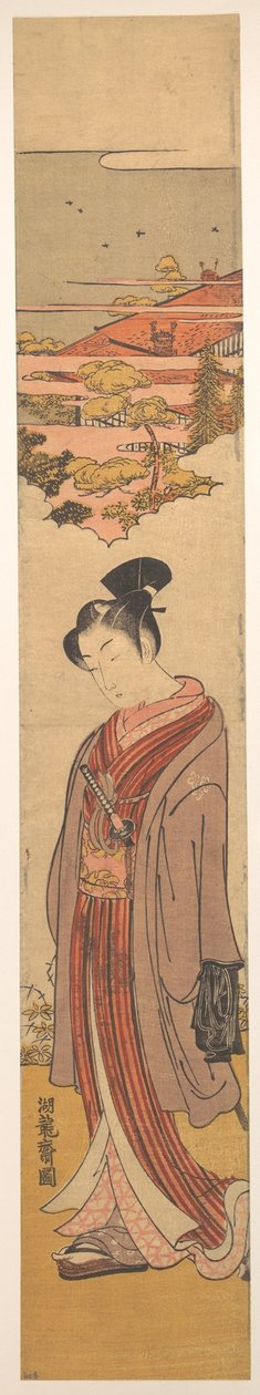 Jeune homme se promenant près de la mer - Isoda Koryusai