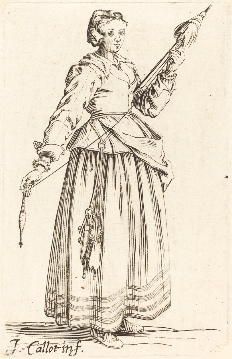 Jeune femme avec quenouille, face à droite - Israel Henriet after Jacques Callot