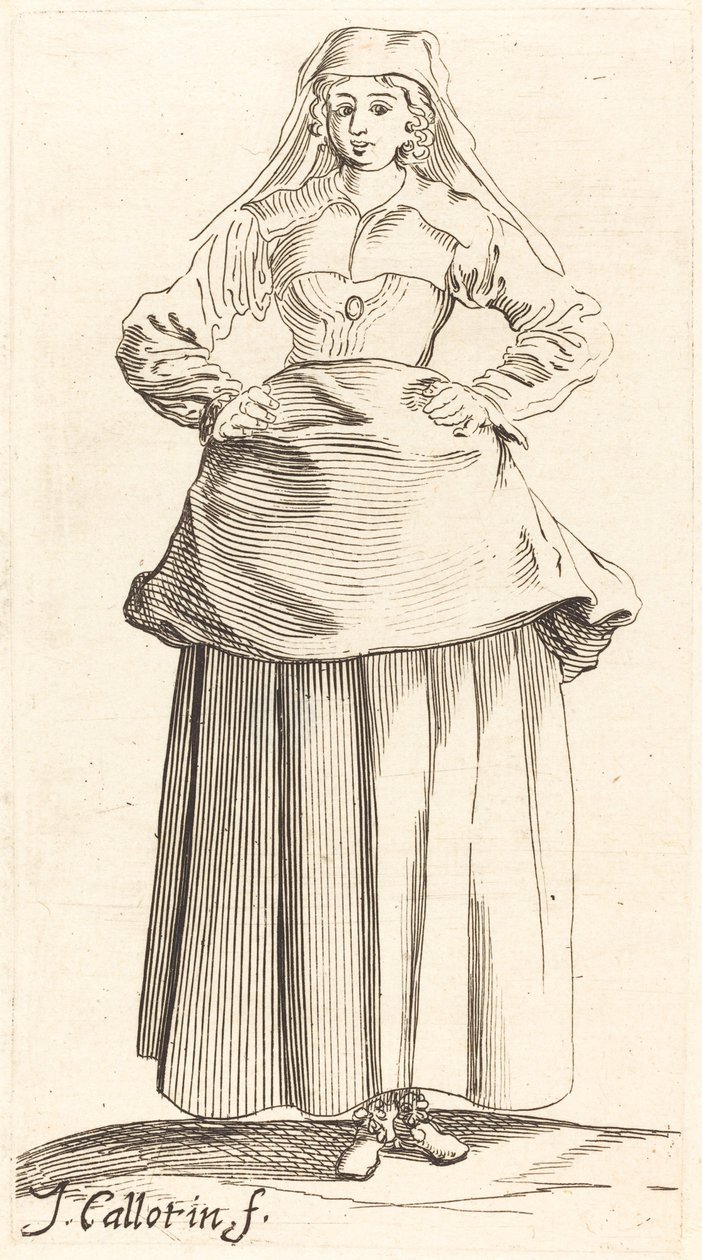 Jeune femme avec les mains sur les hanches, vue de face - Israel Henriet after Jacques Callot