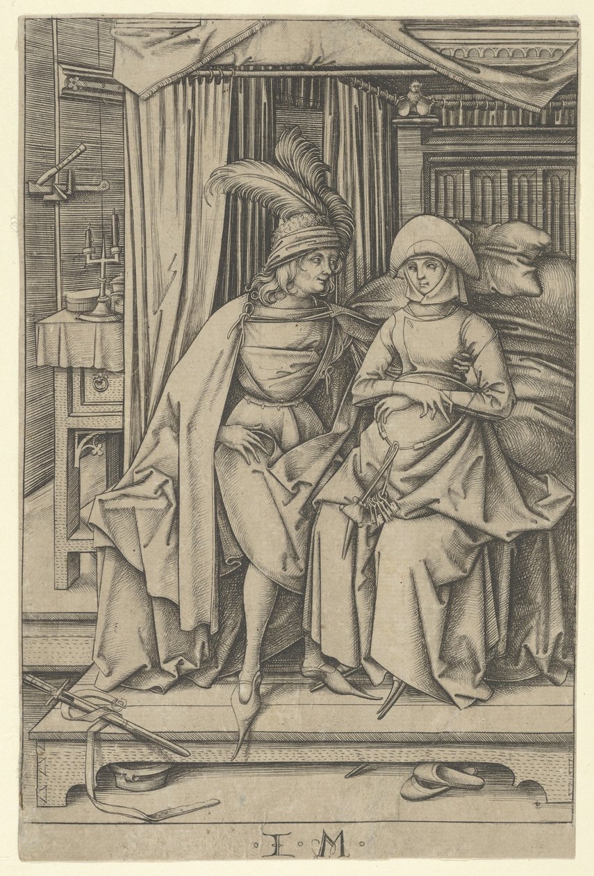 Couple assis sur un lit, de Scènes de la vie quotidienne - Israhel van Meckenem
