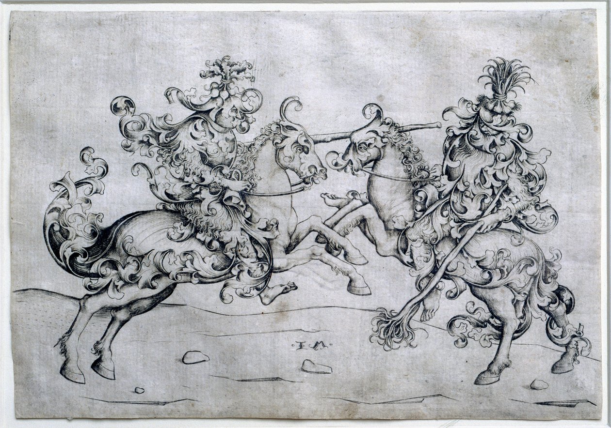 Deux cavaliers jouant. Jeu de deux hommes à cheval. Dessin d