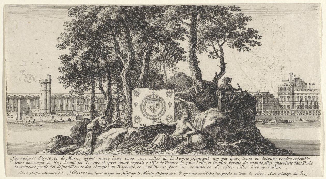 Vue de Paris avec trois nymphes de rivière (Les rivières d