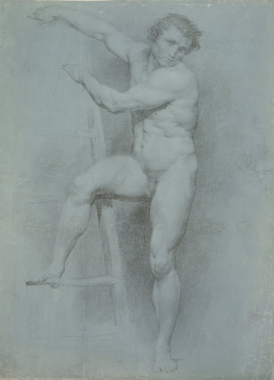 Nu masculin appuyé sur une échelle - Italian Pompeo Girolamo Batoni