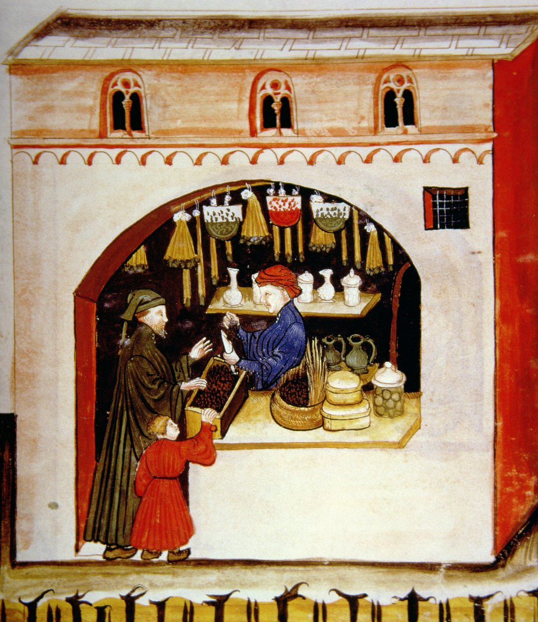 La vente de raisins secs, de Tacuinum Sanitatis - Italian School