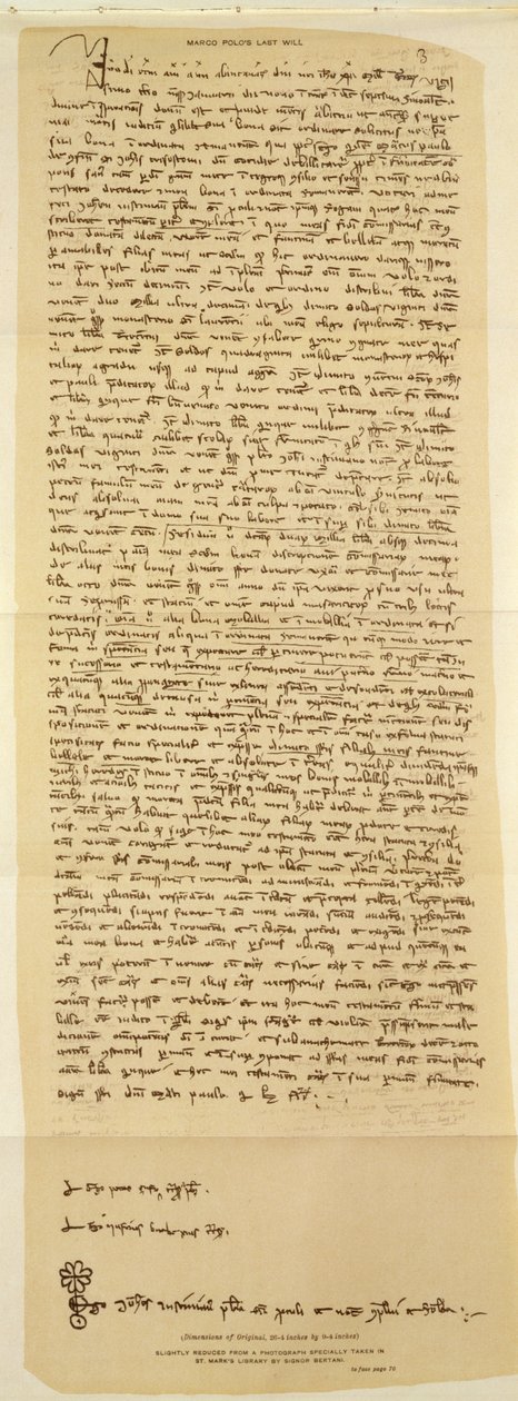 Le testament de Marco Polo, écrit en 1324 - Italian School