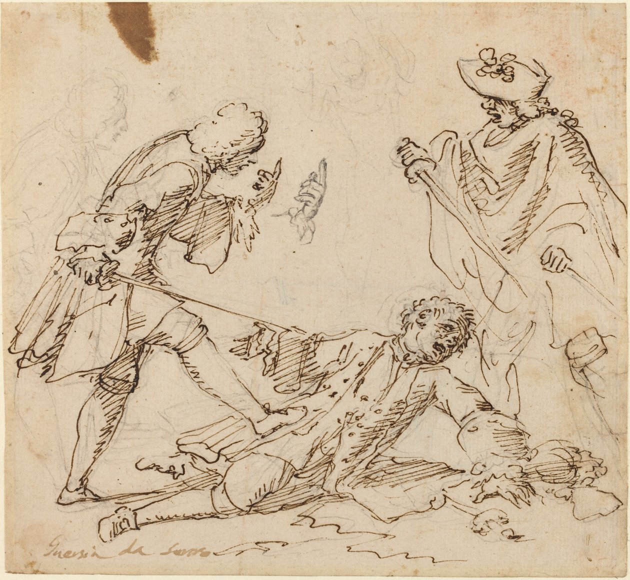 Trois hommes se battant - Italian 17th or 18th Century
