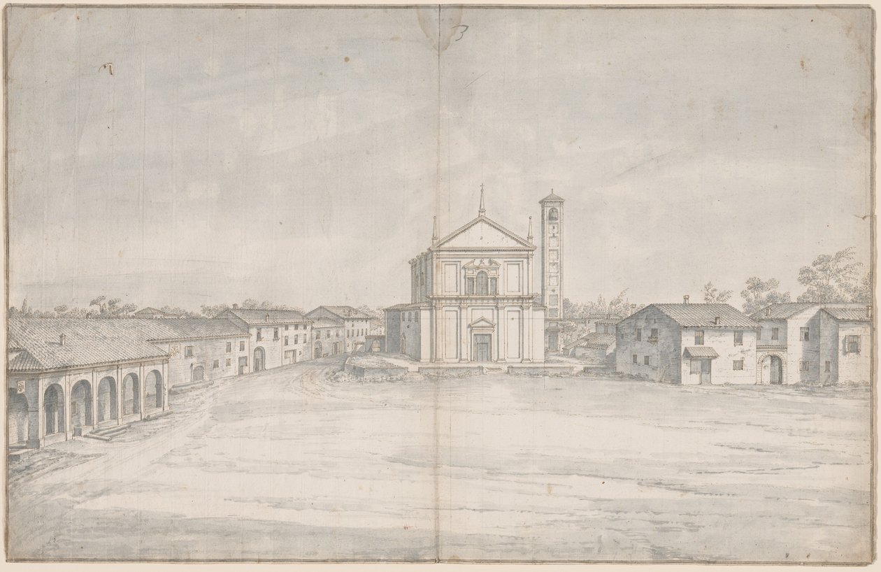 Centre-ville avec une église - Italian 18th Century