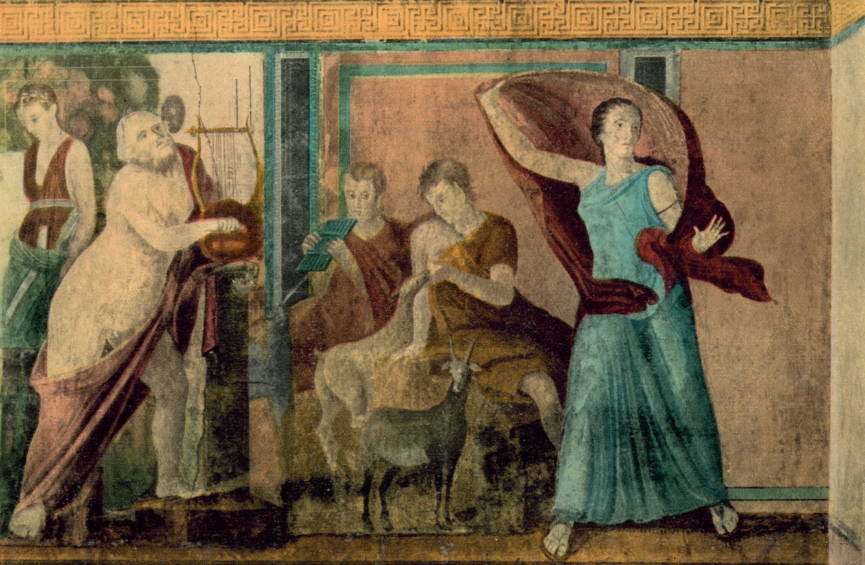 Pompéi : Villa des Mystères, Initiation, La femme terrifiée (photo couleur) - Italian Photographer