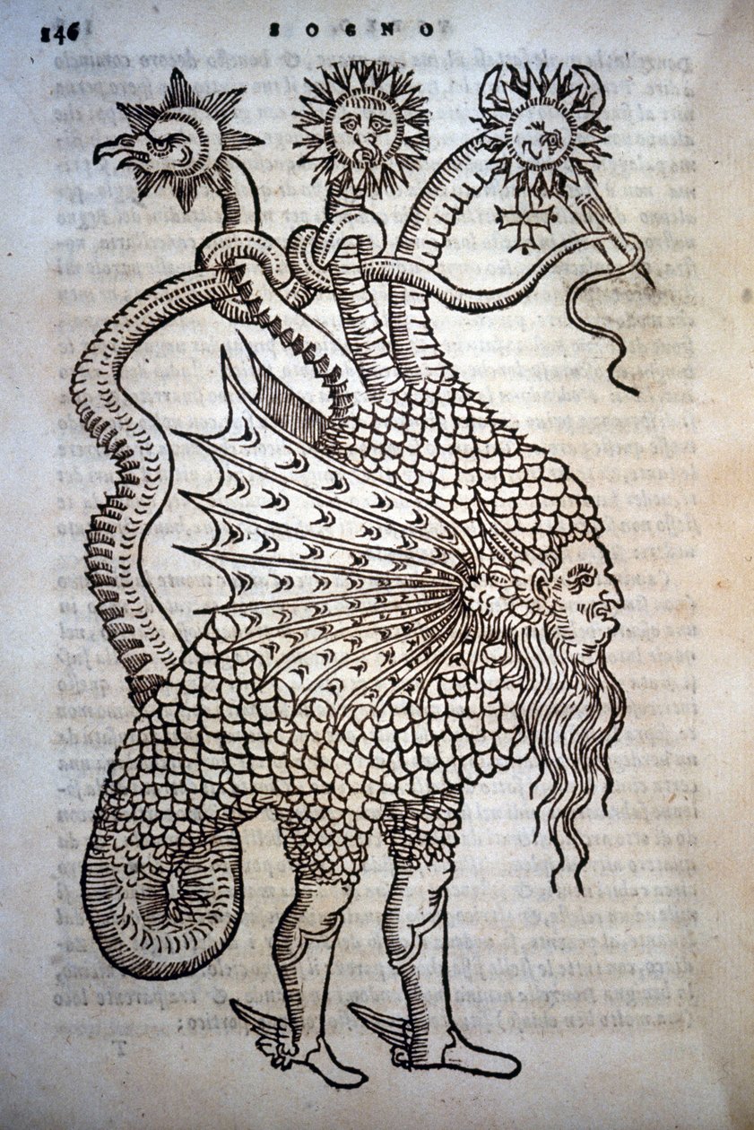 Alchimie : Monstre hybride, dans « De Transmutatione Metallica Sogni Tre », par Giovanni Battista Nazari, édité à Brescia en 1599 - Italian School