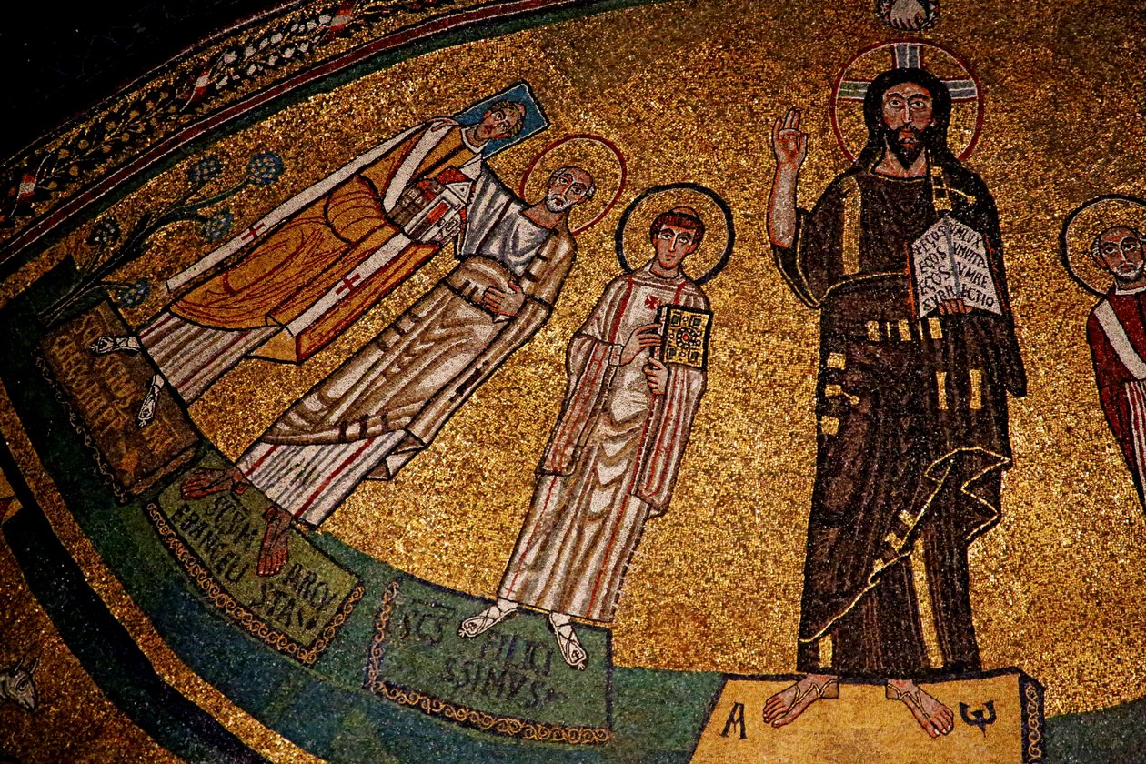 Abside avec Christ, saints et Pape Grégoire IV (mosaïque) - Italian School