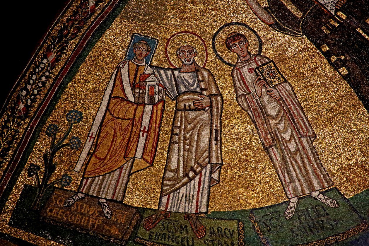 Abside avec saints et Pape Grégoire IV (mosaïque) - Italian School