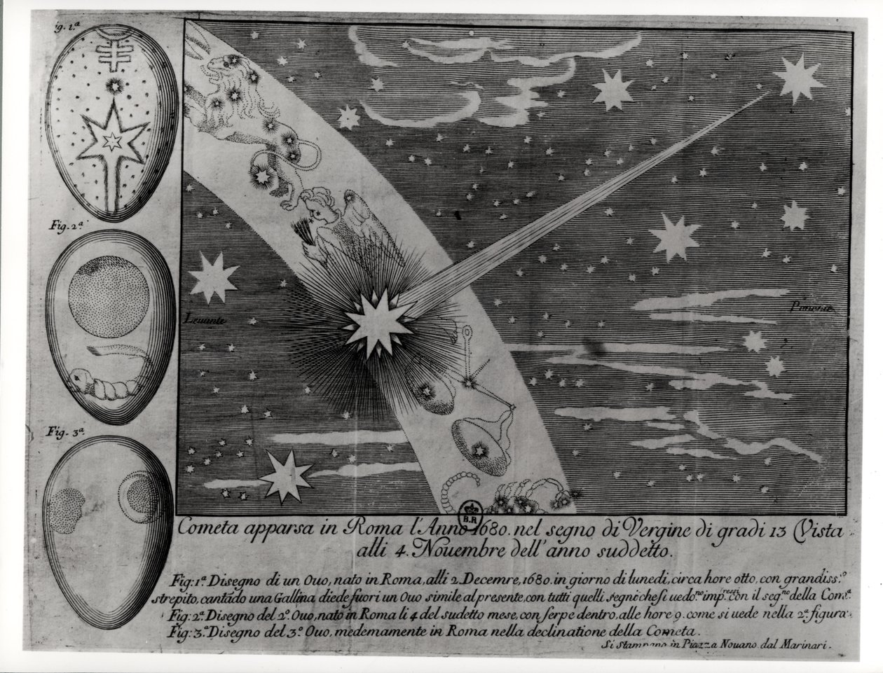Diagramme astrologique de la comète apparue à Rome pendant la Vierge et restée visible jusqu