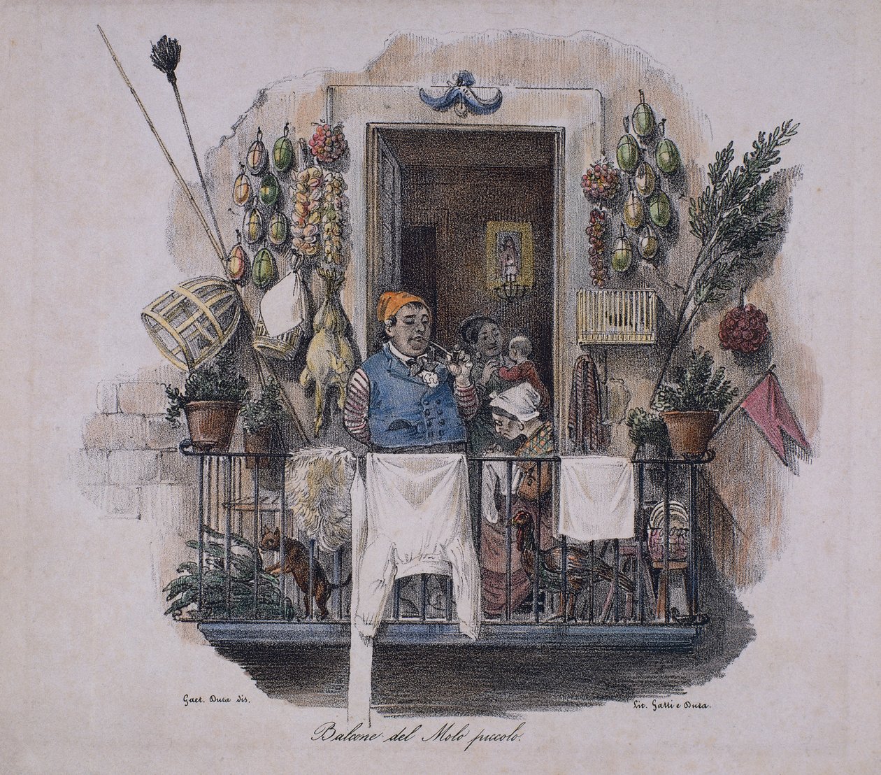 Balcon au petit quai à Naples, Italie, XIXe siècle - Italian School