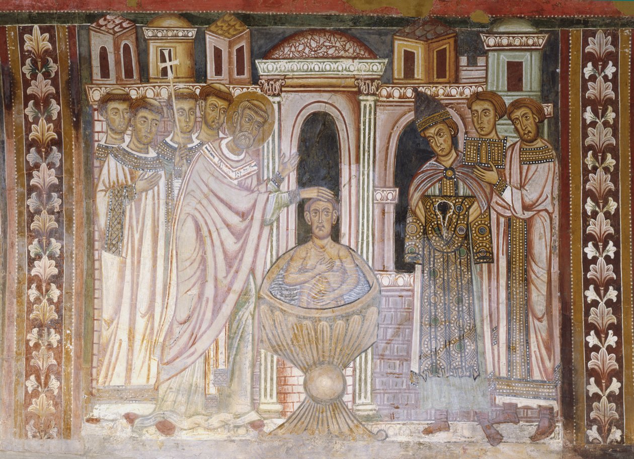 Baptême de Constantin qui guérit sa lèpre - Italian School