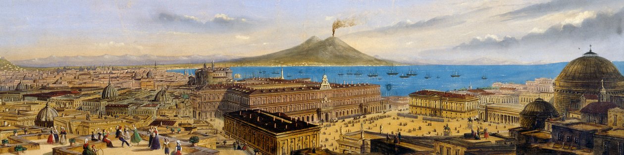 Vue aérienne du Palais Royal et de la Piazza Plebiscito à Naples, Italie - Italian School