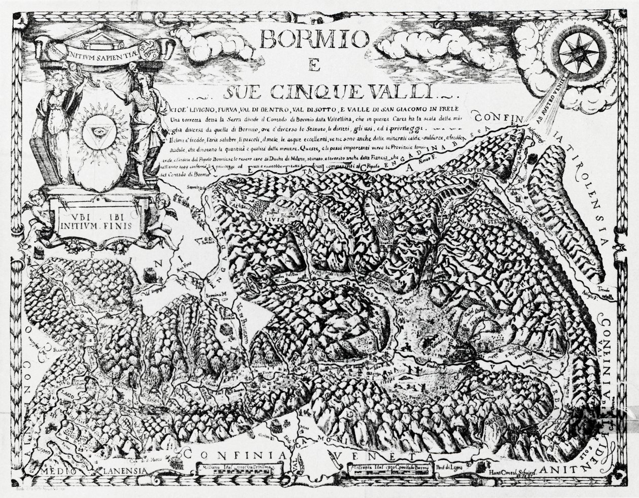 Bormio et ses cinq vallées, gravure, Italie - Italian School