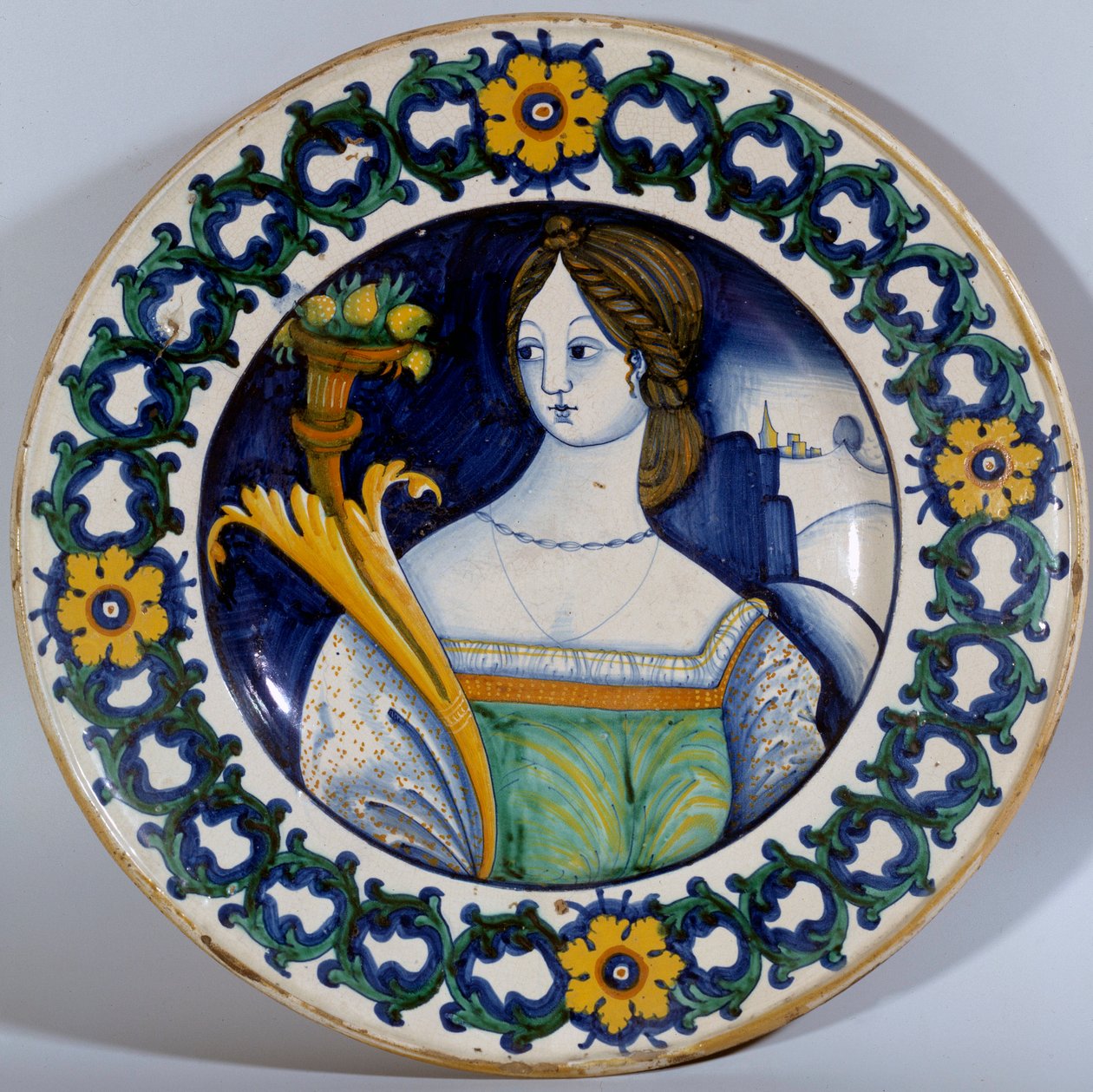 Assiette en céramique de Deruta décorée avec un portrait de femme - Italian School