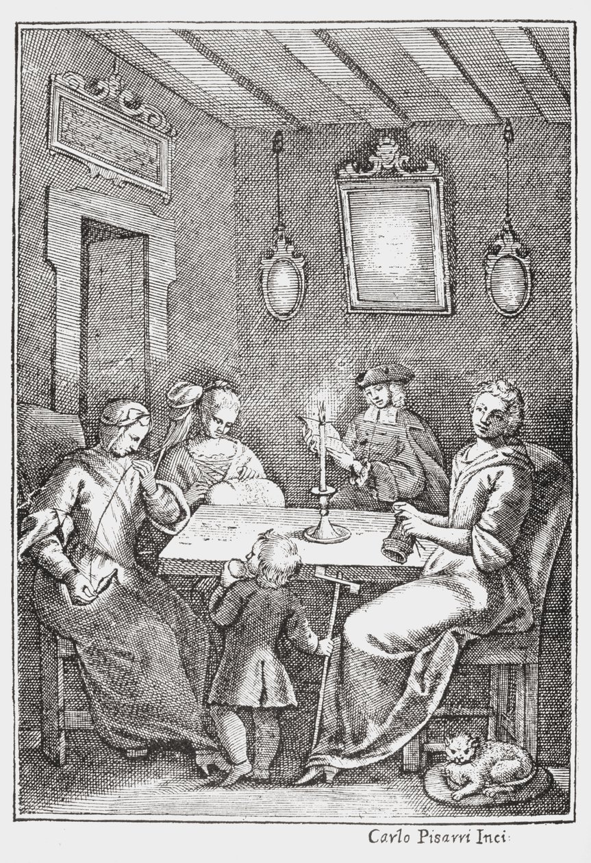 Chiaqlira lisant des contes à un groupe de couture, couverture de The Pentamerone de Giambattista Basile, 1742 - Italian School