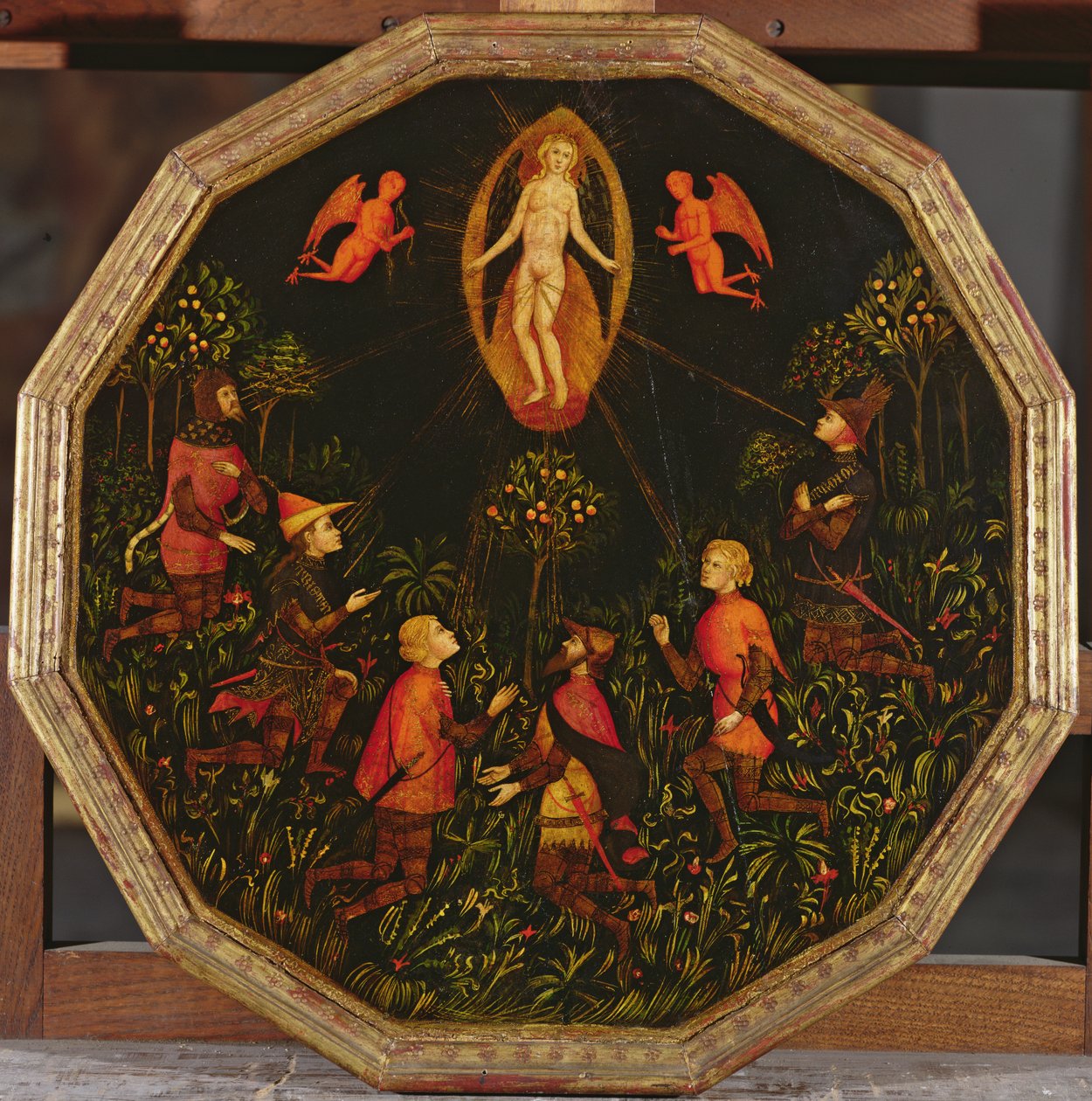 Plateau de confinement représentant le Triomphe de Vénus vénéré par six amants légendaires : Achille, Tristan, Lancelot, Samson, Paris et Troïlus - Italian School