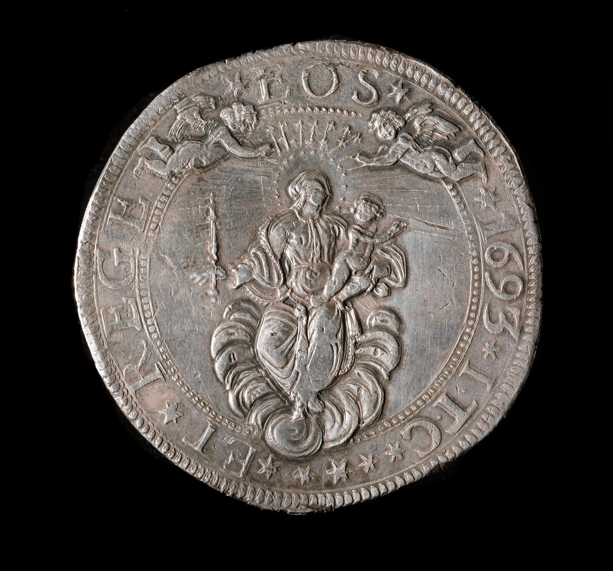 Monnaie de la République de Gênes : pièce de cinq écus en argent. Diam. 61 mm. 1693. Revers. Gênes, musées de la Strada Nuova - Italian School