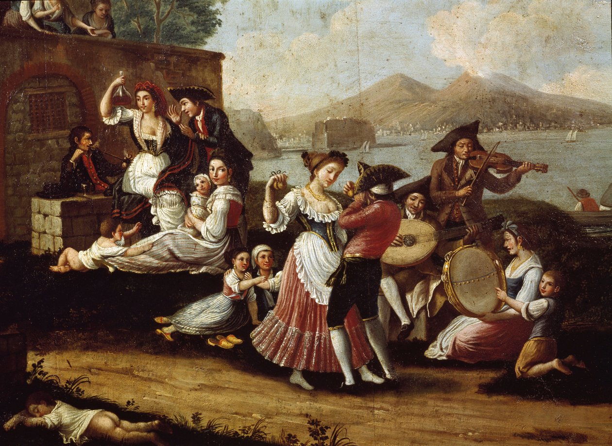 Scène de danse et fête populaire à Naples Danseurs de tarentelle. Peinture anonyme. 18ème siècle Naples, Museo Nazionale di San Martino - Italian School