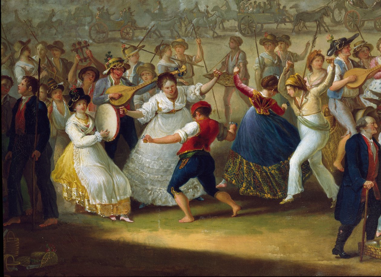 Scène de danse et fête populaire à Naples. Danseurs de tarentelle - Italian School