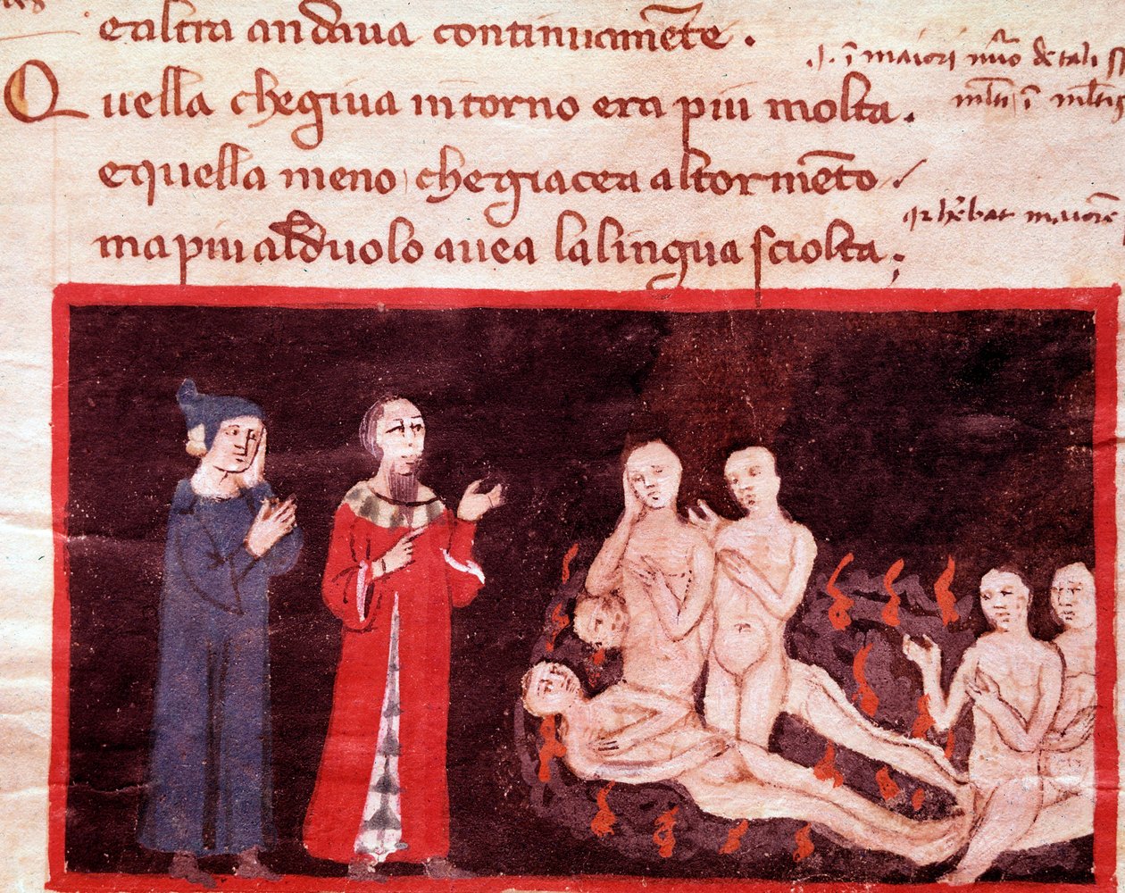 Dante et Virgile entourés par les violents (chant 14 de l