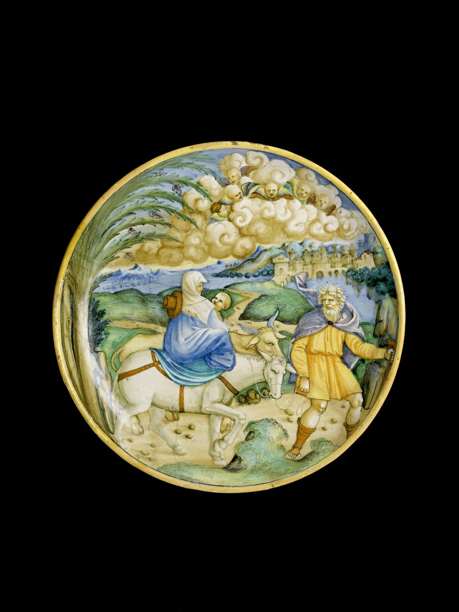 Plat avec la fuite en Égypte - Italian School