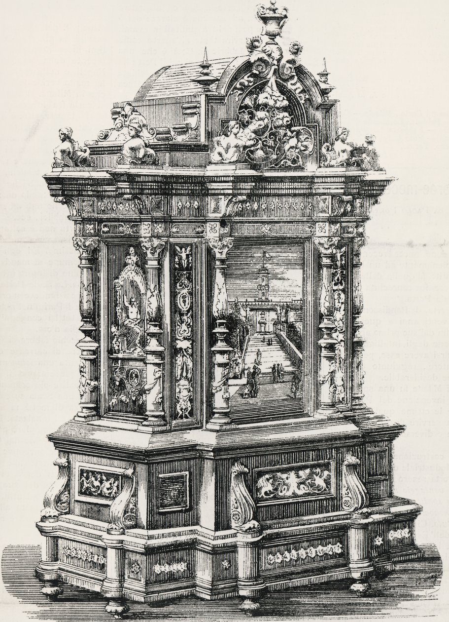 Cabinet en ébène avec incrustations par le menuisier Alessandro Monteneri de Pérouse (actif XIXe-XXe siècle), illustration de l