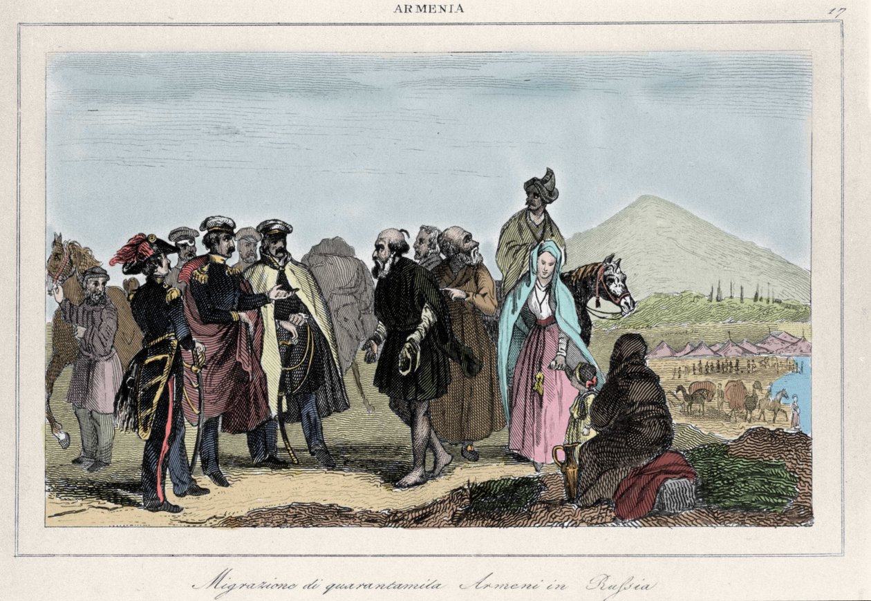 Émigration des Arméniens vers la Russie. Gravure du 19ème siècle - Italian School
