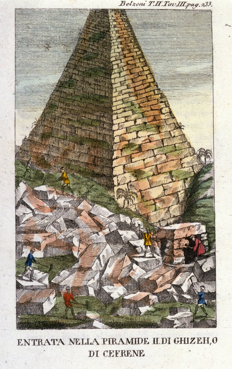 Entrée de Belzoni dans la pyramide de Gizeh ou de Chephren. Gravure - Italian School