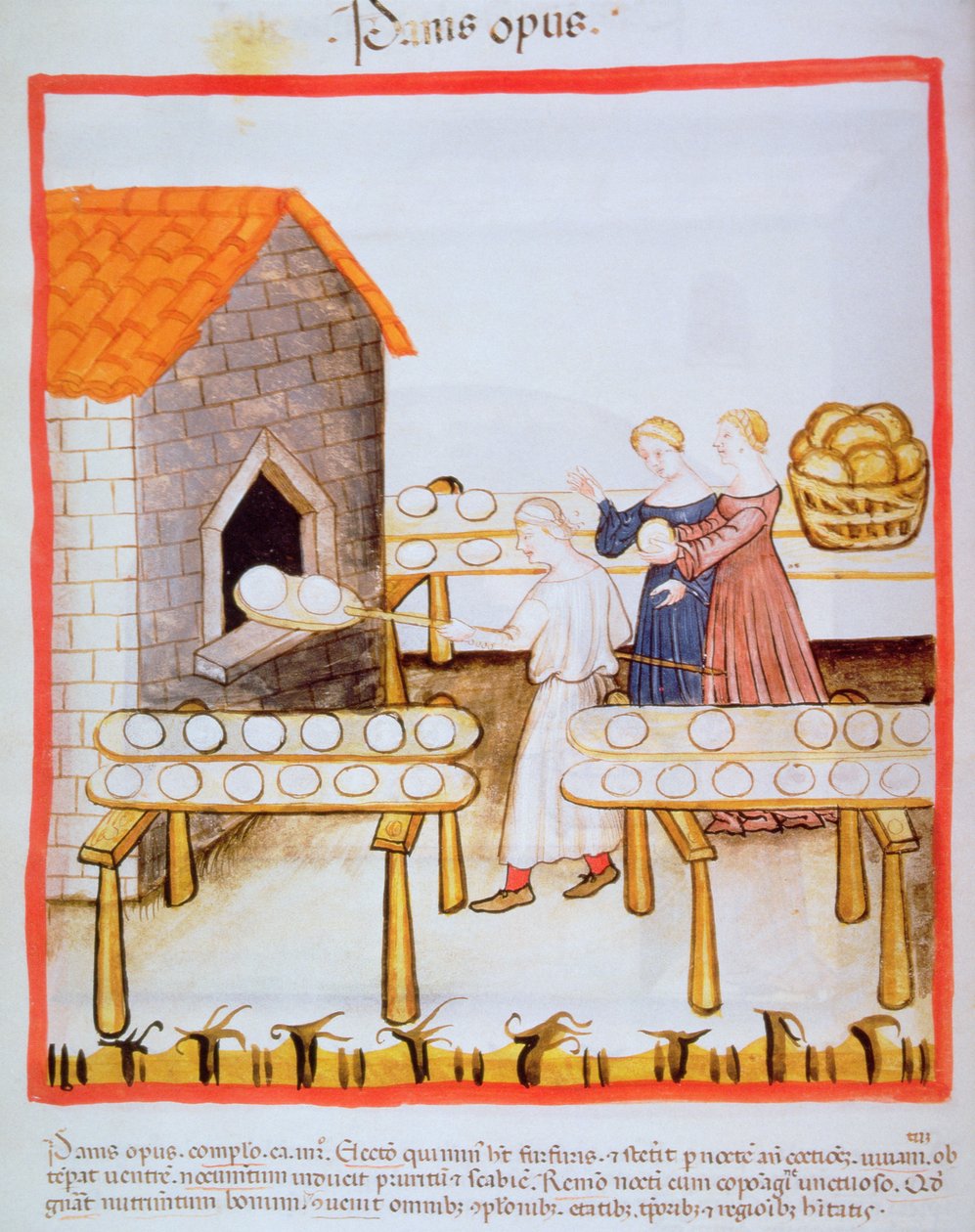 Cuisson du pain brun, illustration du Tacuinum Sanitatis - Italian School