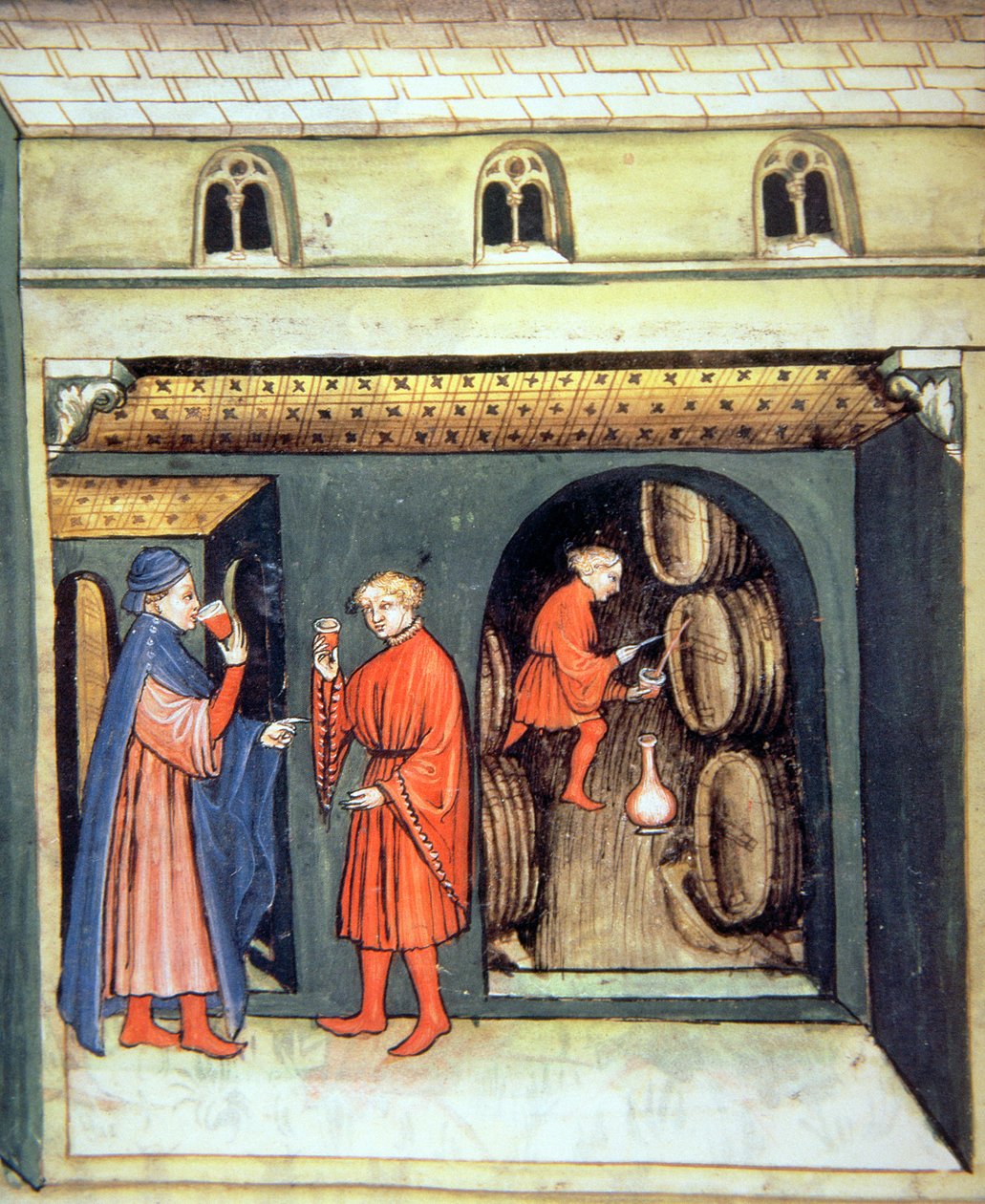 Vin de fruits vieilli, illustration du Tacuinum Sanitatis Codex Vindobonensis - Italian School