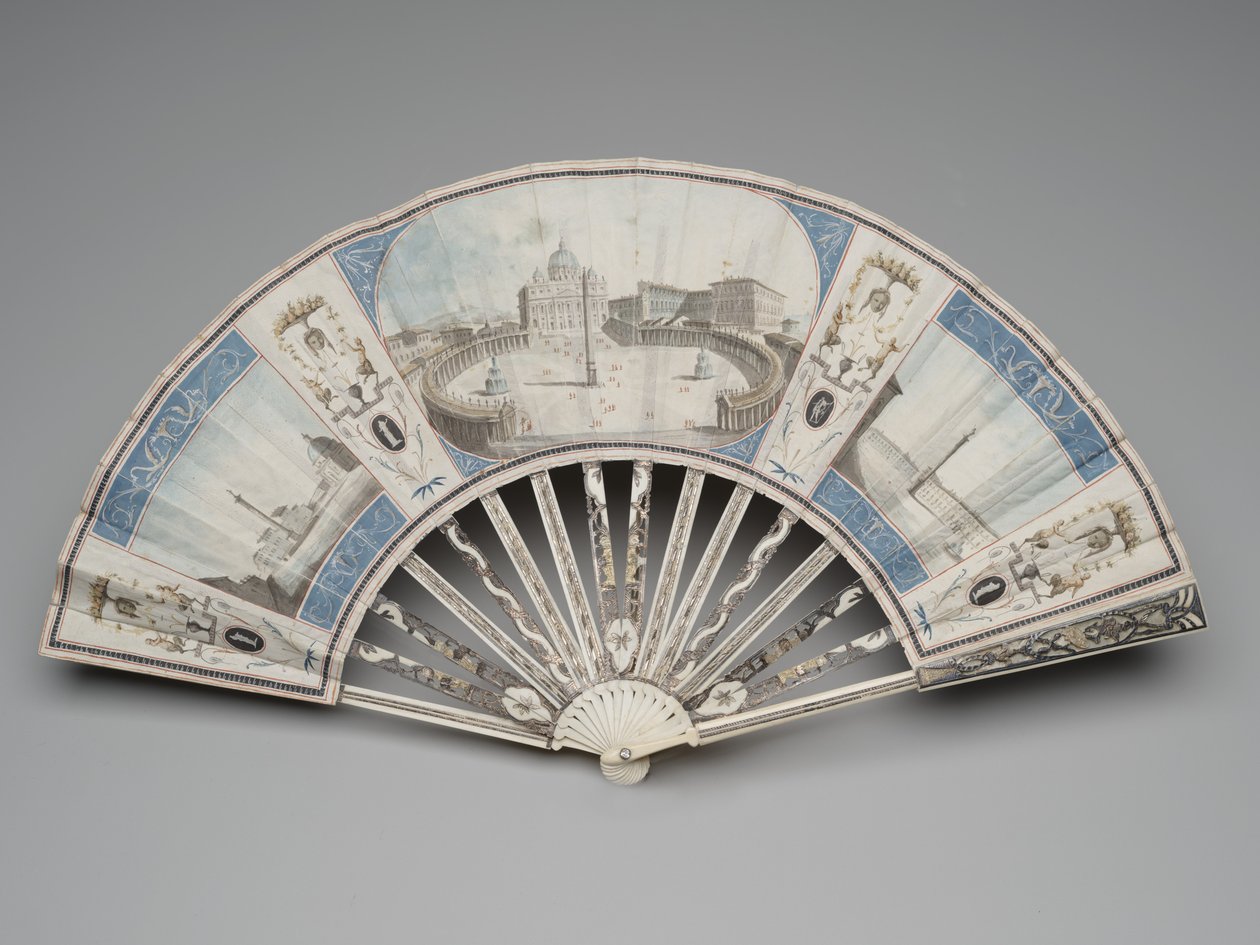 Éventail pliant avec des vues des monuments de Rome, vers 1780-90 - Italian School