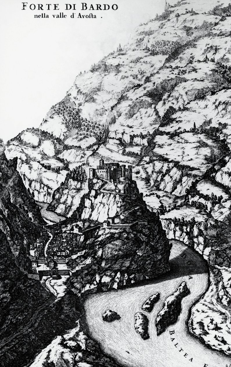 Fort Bard, gravure du Theatrum Sabaudiae - Italian School