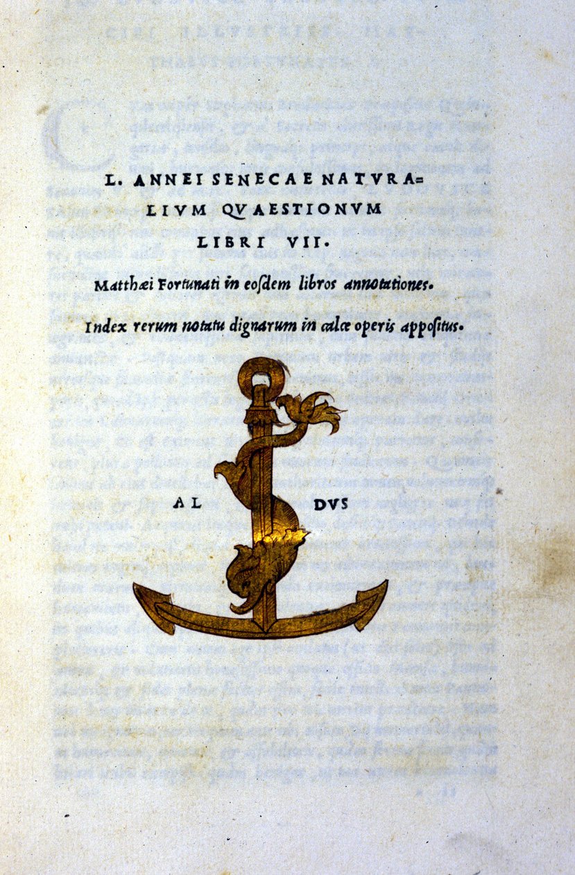 Frontispice de « Naturalium Questionum Libri VII » par Sénèque le Philosophe, imprimé en 1503 par Aldo Manuzio - Italian School