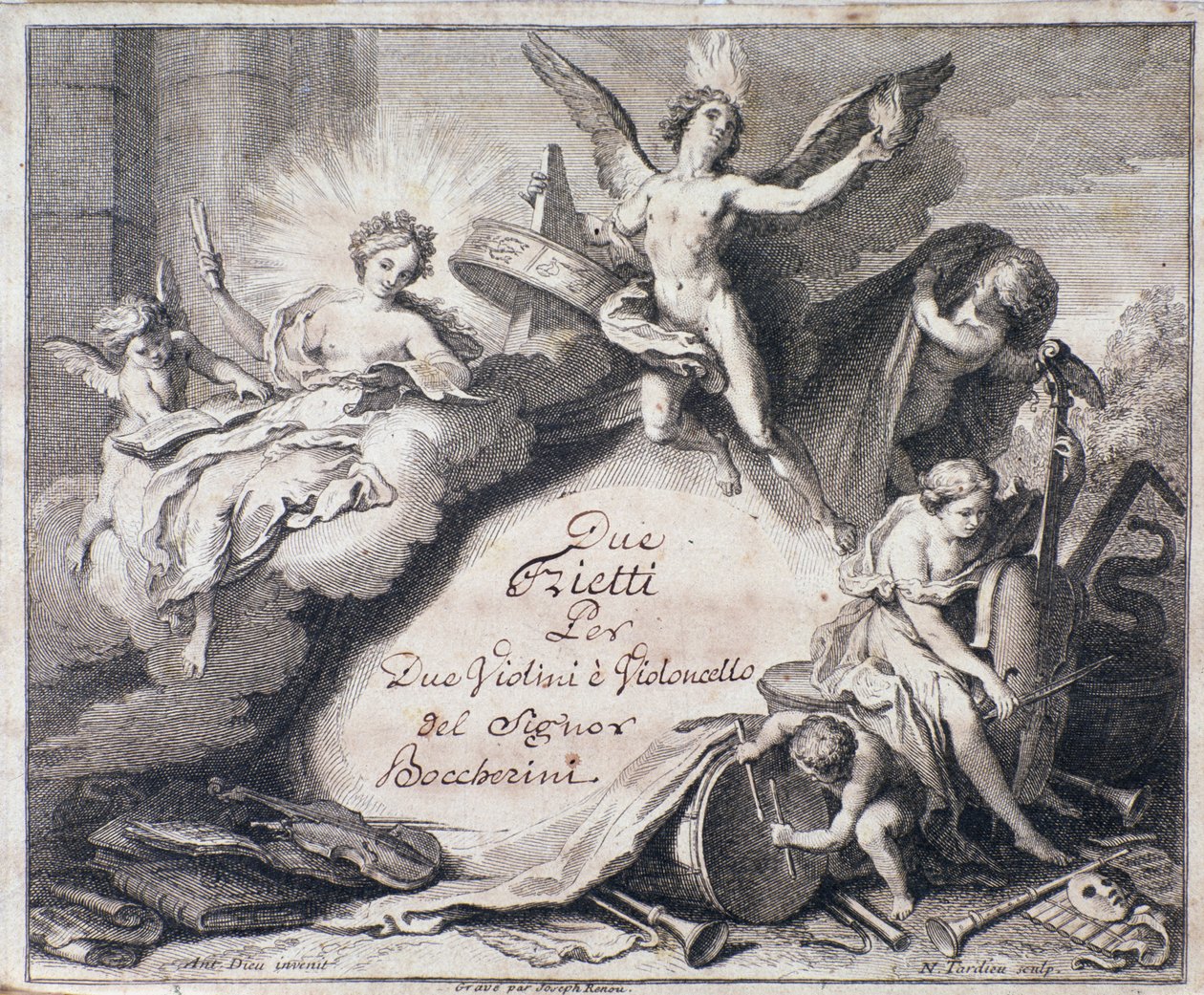 Frontispice de la partition musicale de Due trietti per due violini e violoncello par Luigi Boccherini - Italian School