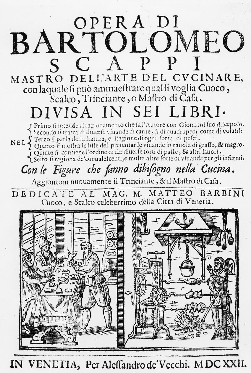Frontispice du livre de cuisine de Bartolomeo Scappi, 1622 - Italian School