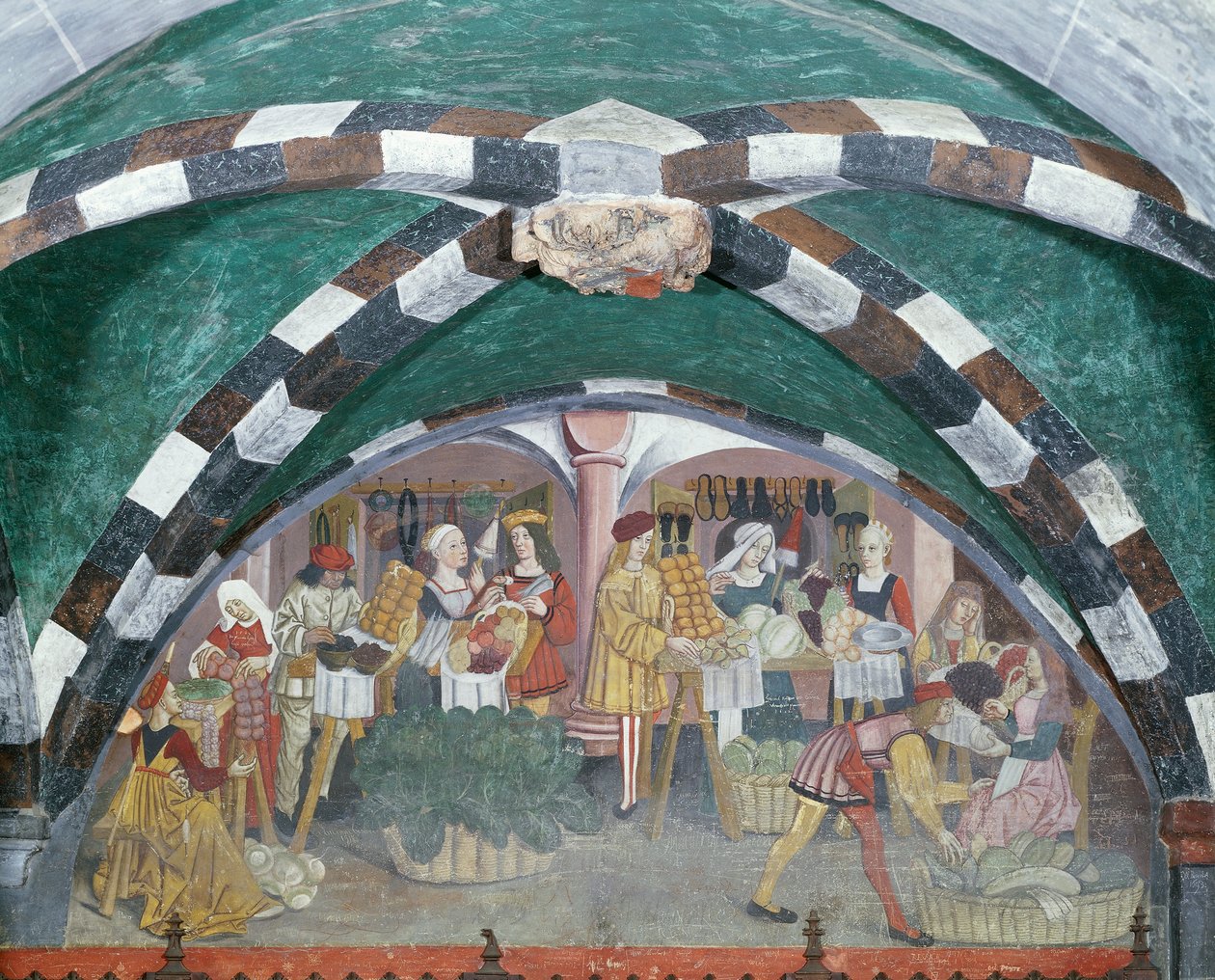 Marché aux fruits et légumes, vers 1500 (fresque) - Italian School
