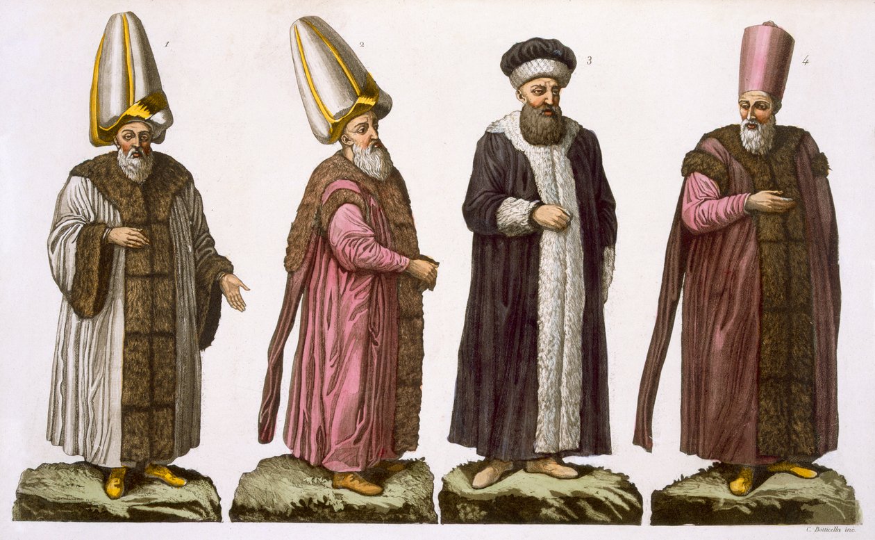 Grand Vizir, Caim-Mecam, Reis-Efendi et Khodjakian, planche 15 de la Partie III, Volume I de L