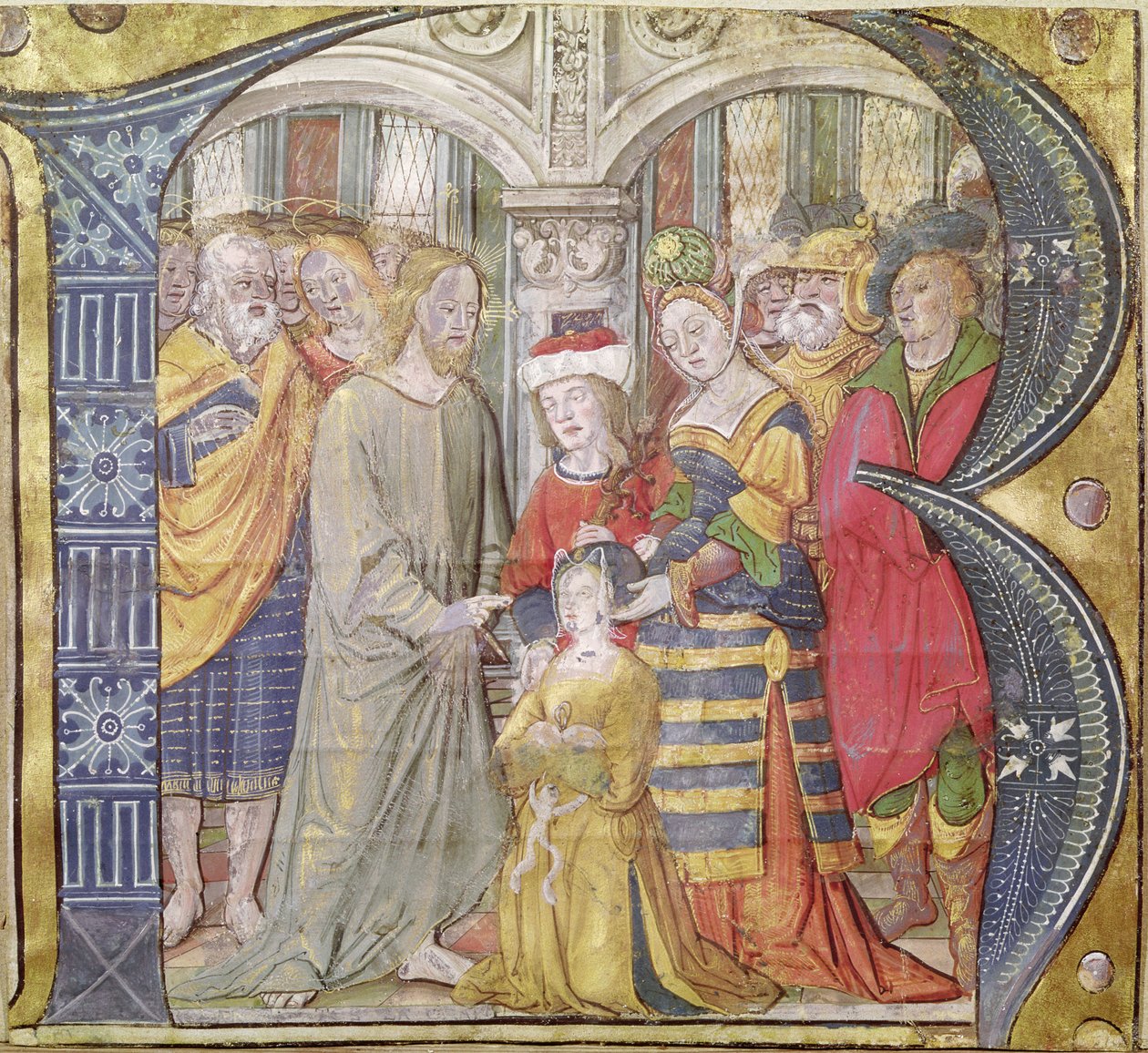 Initiale historiée B représentant le Christ guérissant une femme possédée - Italian School