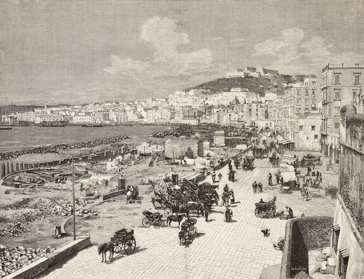 La Marinella, Naples, Italie, gravure de Sabattini d