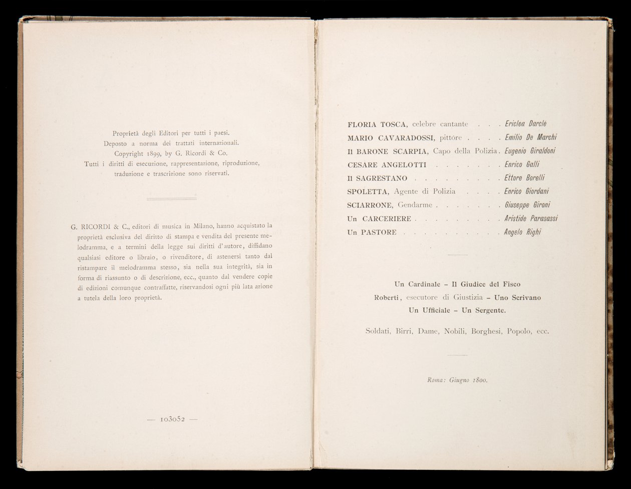 Libretto de Tosca, Édition Ricordi, Italie - Italian School