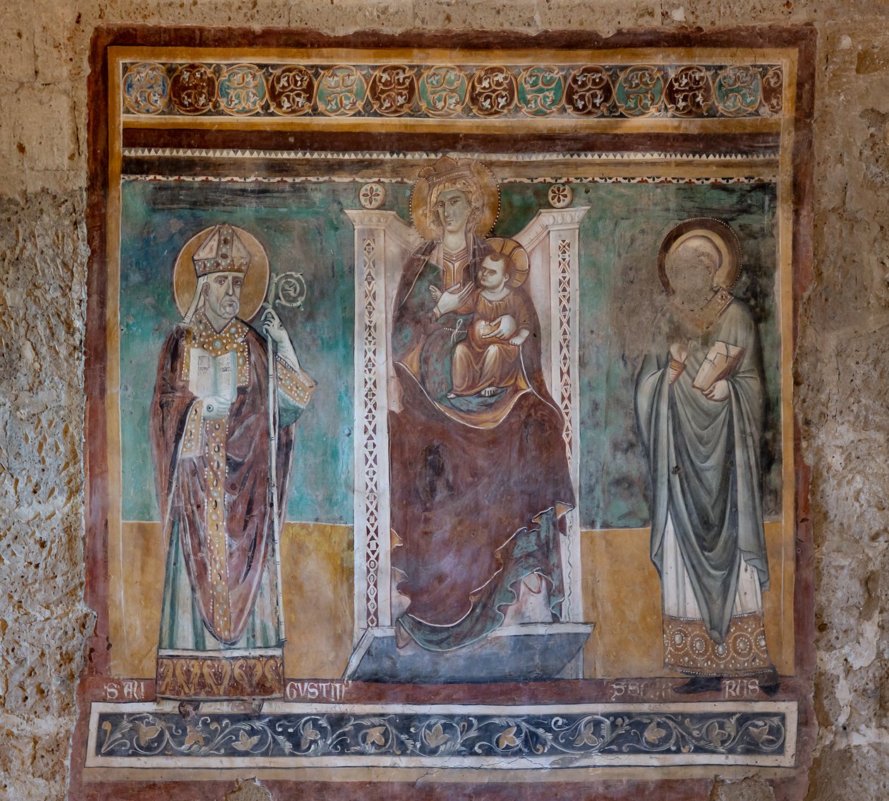 Madone en trône avec les saints Augustin et Sévère, Oratoire du Crucifix, dernier quart du XIIIe siècle - Italian School