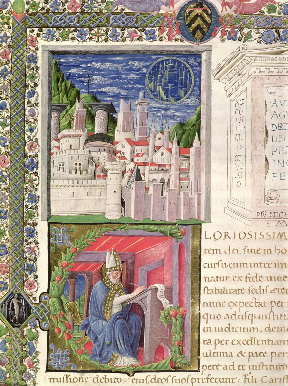 Vue de Rome comme la Cité de Dieu, et Saint Augustin écrivant, de 